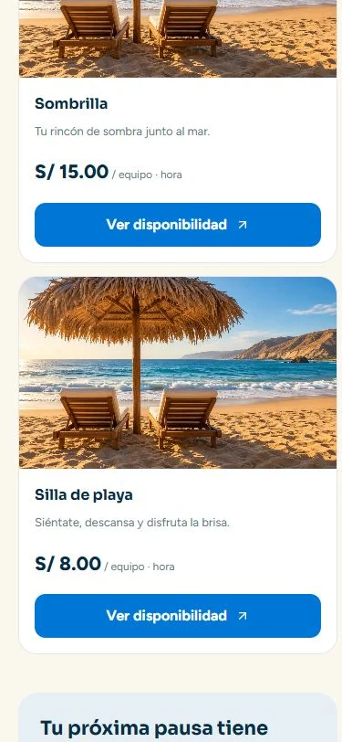 Sombrillas y sillas, vista móvil