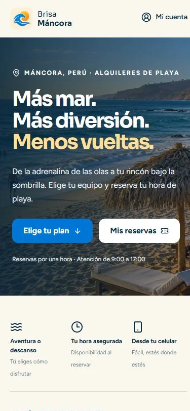 Inicio de Brisa Máncora, vista móvil