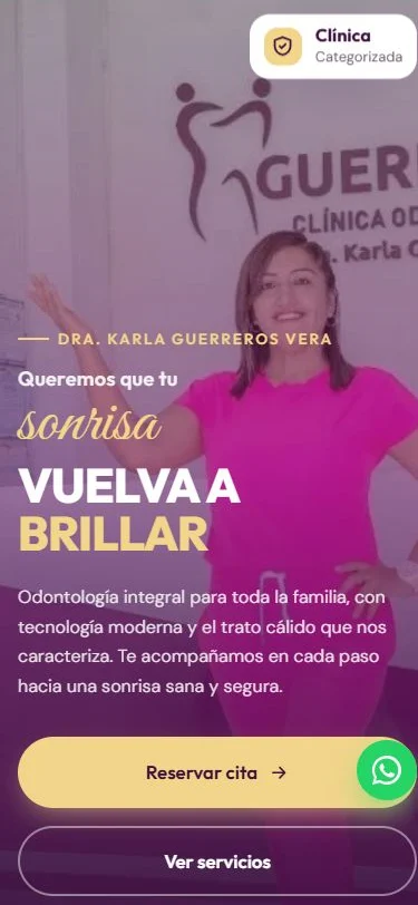 Inicio de la clínica, vista móvil